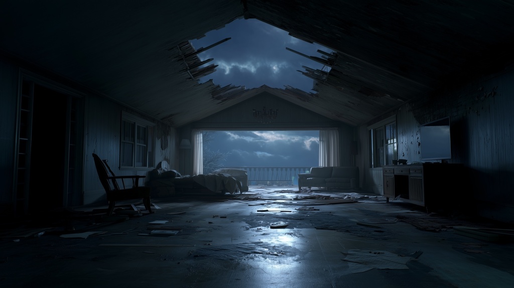 幻想的な空と雲の背景素材【高画質10枚】Vol.92〈住宅廃墟編/夜間〉