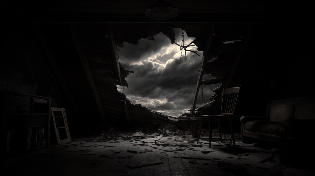 幻想的な空と雲の背景素材【高画質10枚】Vol.93〈住宅廃墟編/夜間〉