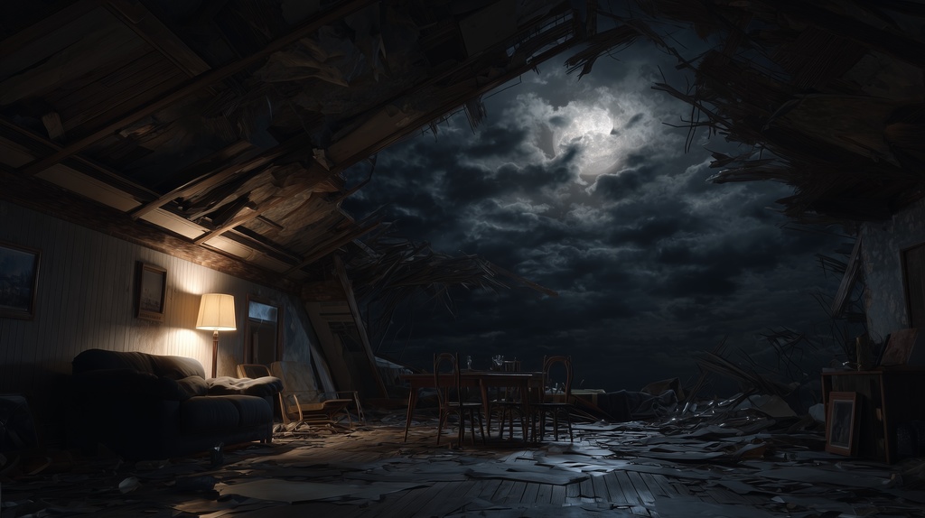幻想的な空と雲の背景素材【高画質10枚】Vol.94〈住宅廃墟編/夜間〉
