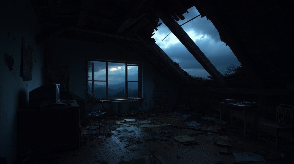幻想的な空と雲の背景素材【高画質10枚】Vol.94〈住宅廃墟編/夜間〉
