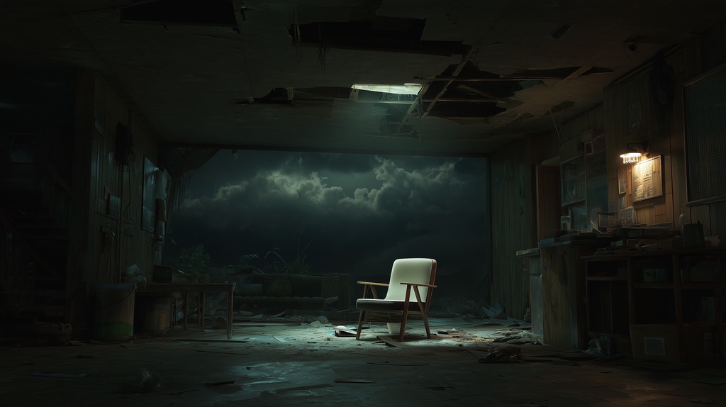 幻想的な空と雲の背景素材【高画質10枚】Vol.94〈住宅廃墟編/夜間〉