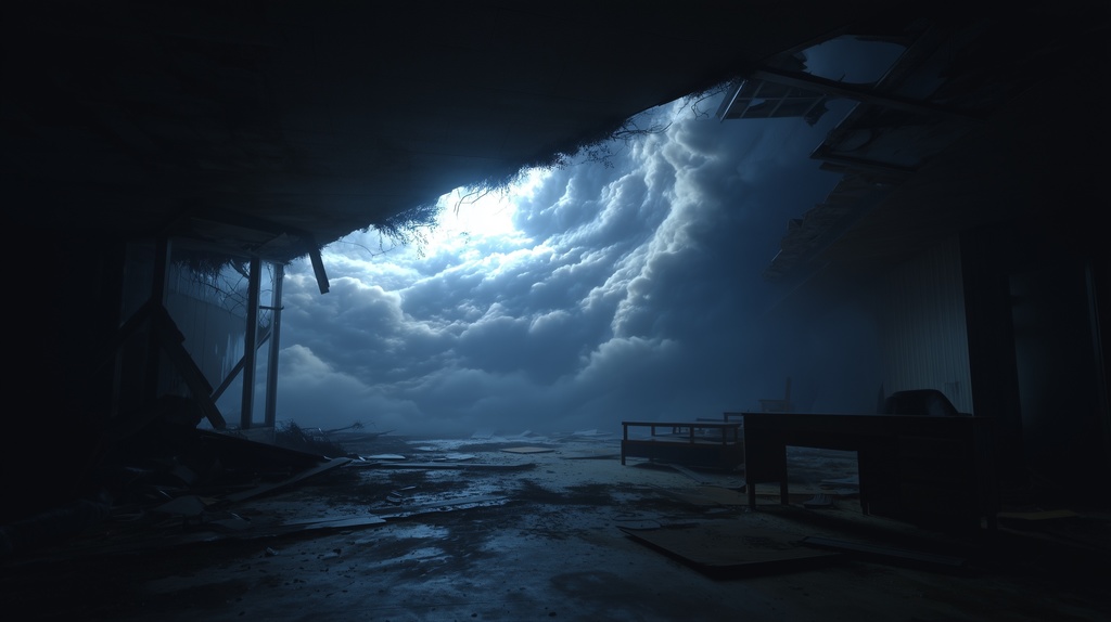 幻想的な空と雲の背景素材【高画質10枚】Vol.95〈住宅廃墟編/夜間〉