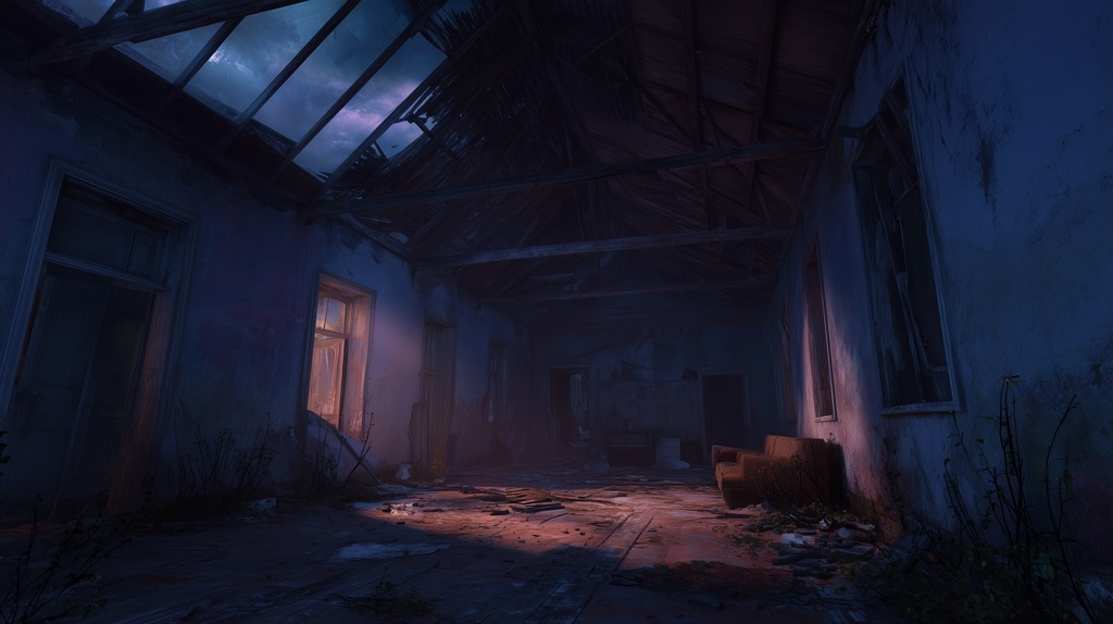 幻想的な空と雲の背景素材【高画質10枚】Vol.95〈住宅廃墟編/夜間〉