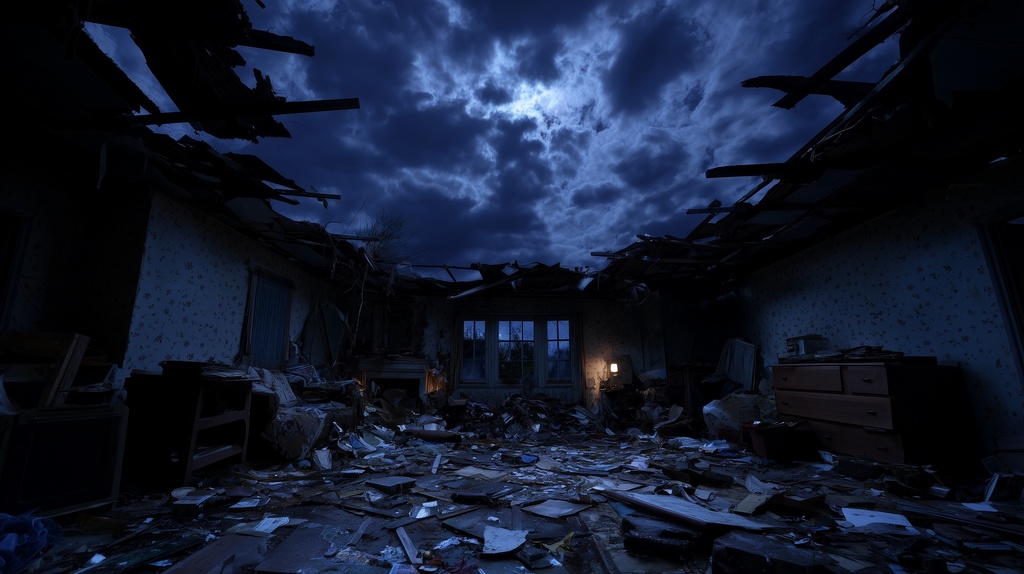 幻想的な空と雲の背景素材【高画質10枚】Vol.95〈住宅廃墟編/夜間〉