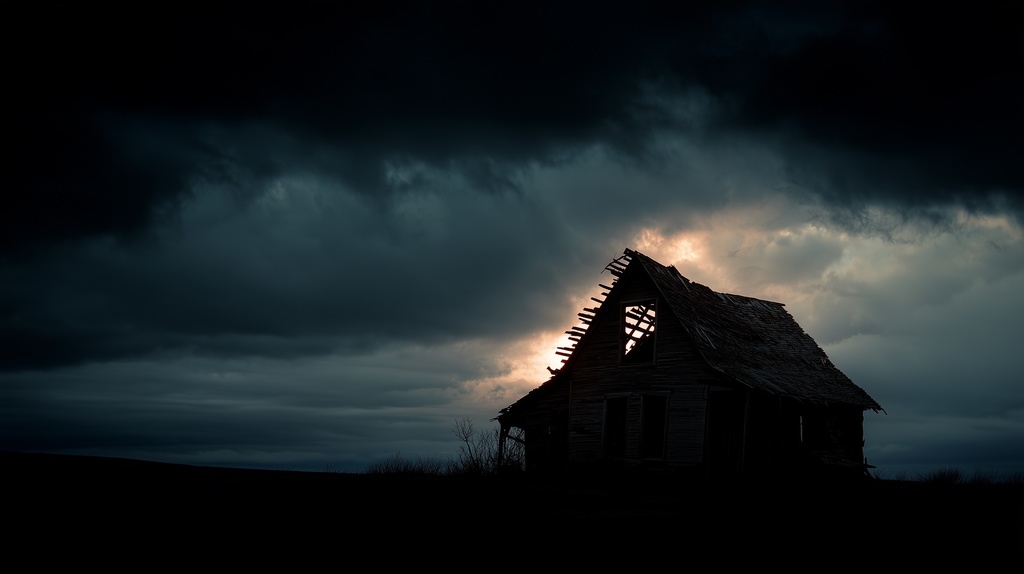 幻想的な空と雲の背景素材【高画質10枚】Vol.96〈住宅廃墟編/夜間〉