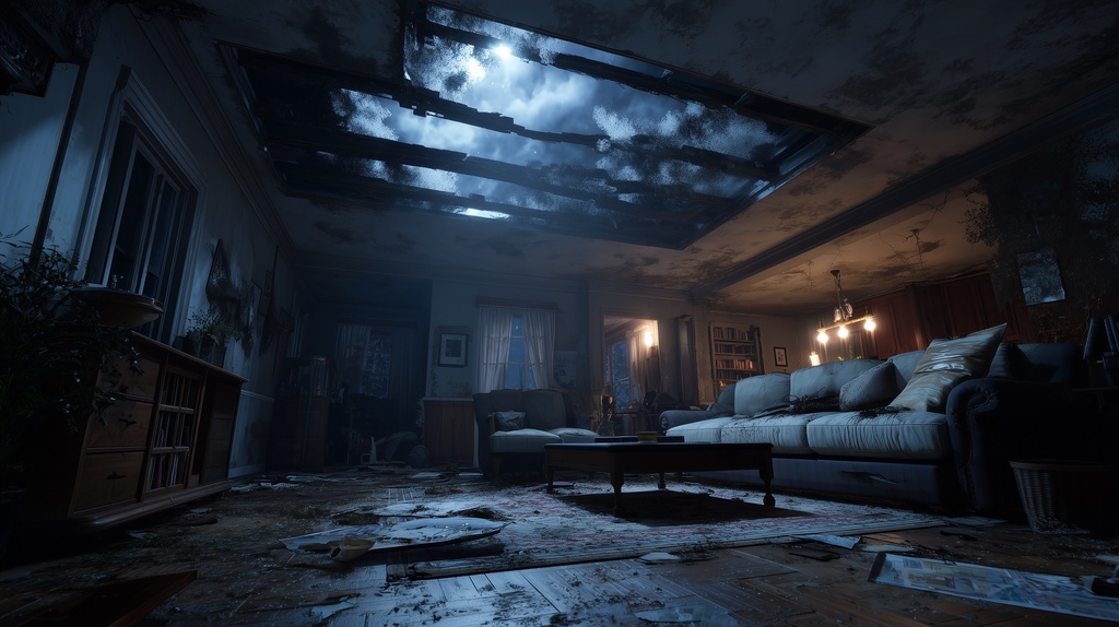 幻想的な空と雲の背景素材【高画質10枚】Vol.96〈住宅廃墟編/夜間〉