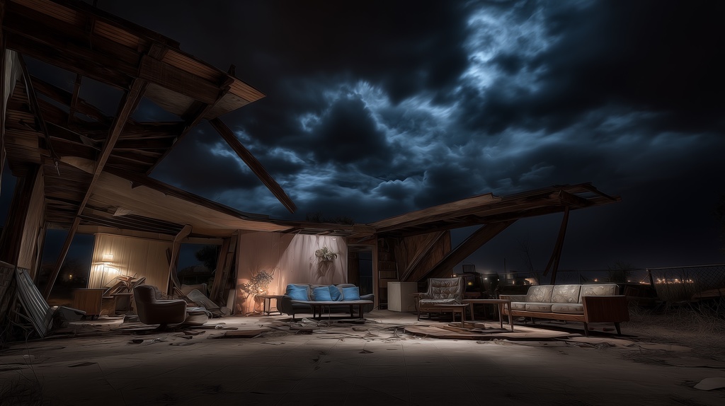 幻想的な空と雲の背景素材【高画質10枚】Vol.96〈住宅廃墟編/夜間〉