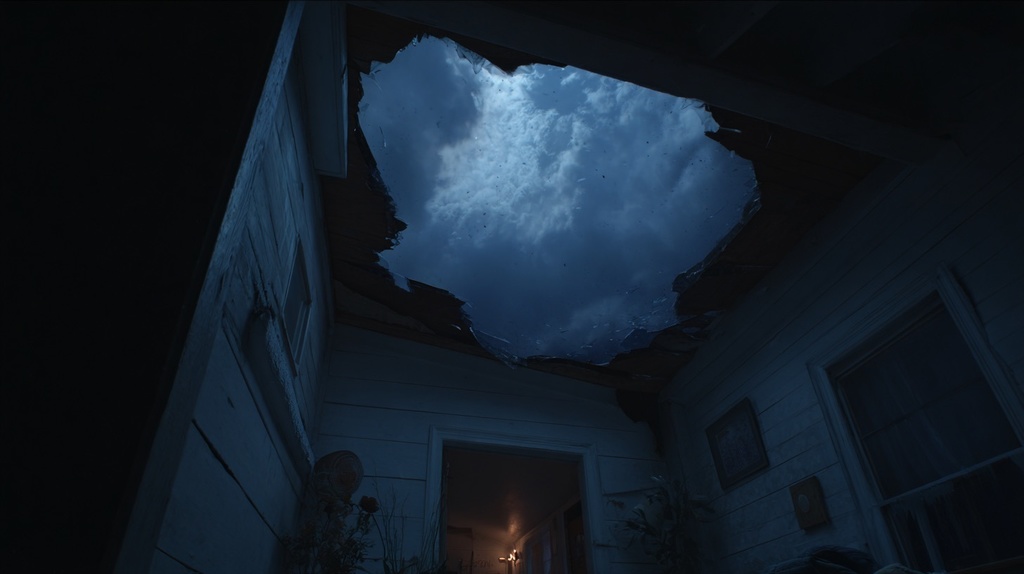 幻想的な空と雲の背景素材【高画質10枚】Vol.97〈住宅廃墟編/夜間〉