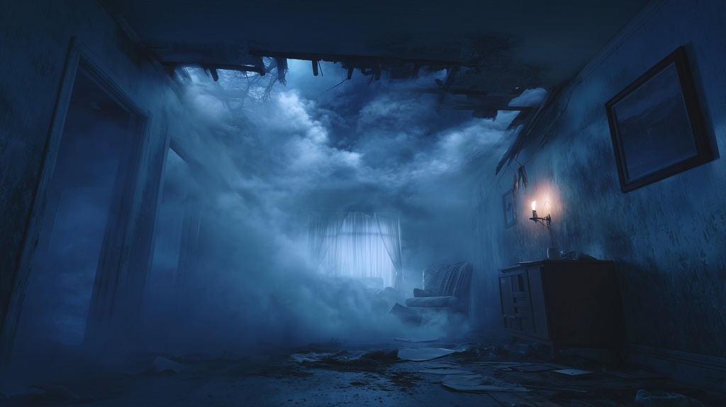 幻想的な空と雲の背景素材【高画質10枚】Vol.98〈住宅廃墟編/夜間〉