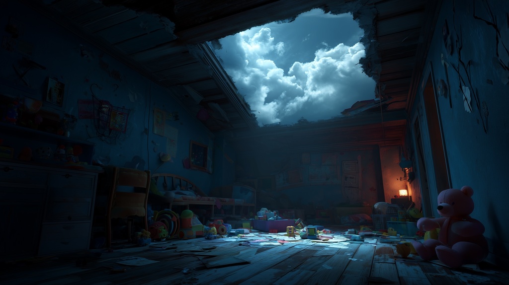 幻想的な空と雲の背景素材【高画質10枚】Vol.98〈住宅廃墟編/夜間〉