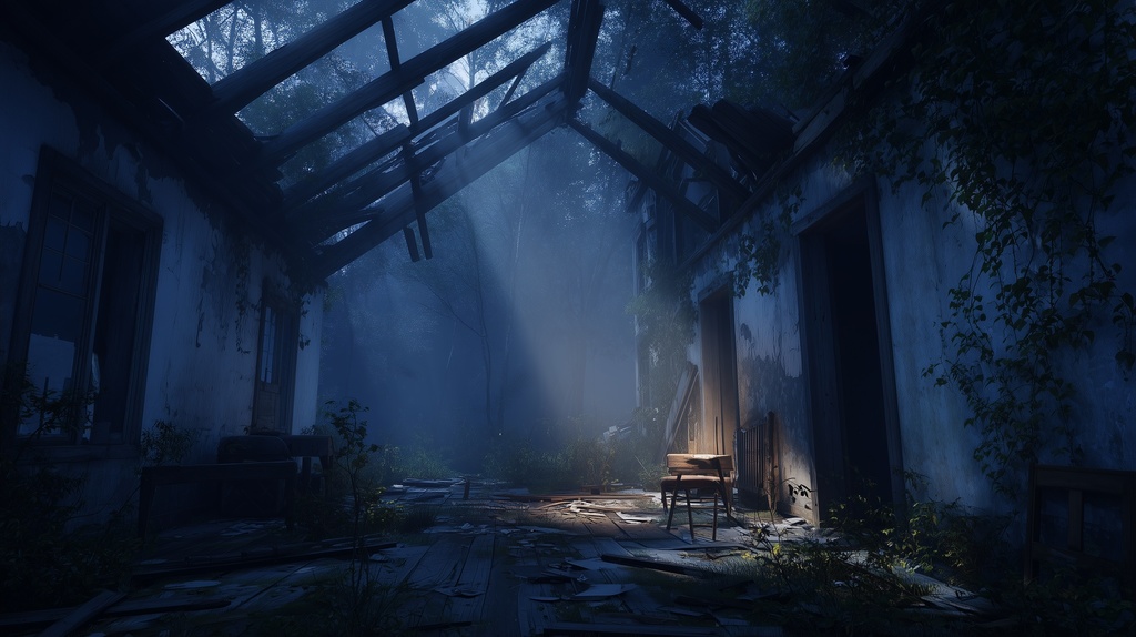 幻想的な空と雲の背景素材【高画質10枚】Vol.98〈住宅廃墟編/夜間〉