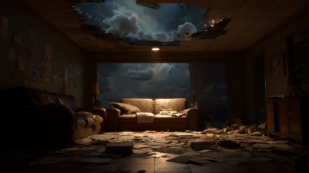 幻想的な空と雲の背景素材【高画質10枚】Vol.99〈住宅廃墟編/夜間〉