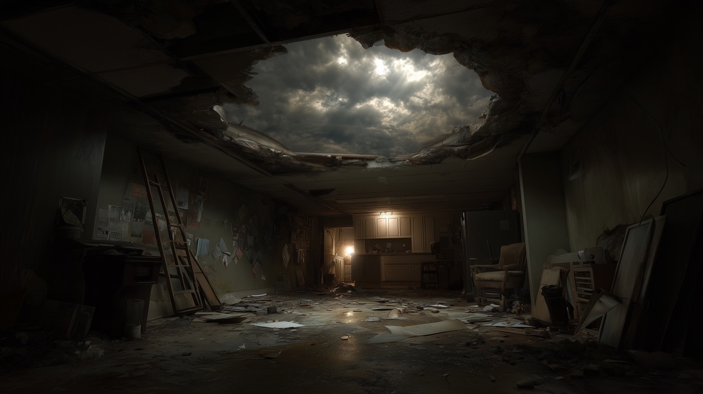 幻想的な空と雲の背景素材【高画質10枚】Vol.99〈住宅廃墟編/夜間〉