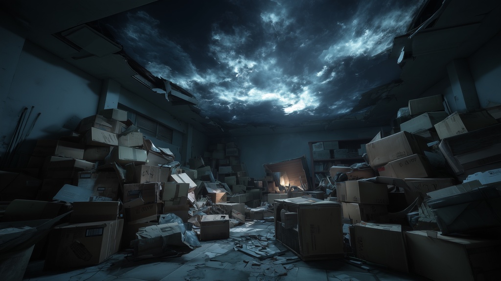 幻想的な空と雲の背景素材【高画質10枚】Vol.99〈住宅廃墟編/夜間〉