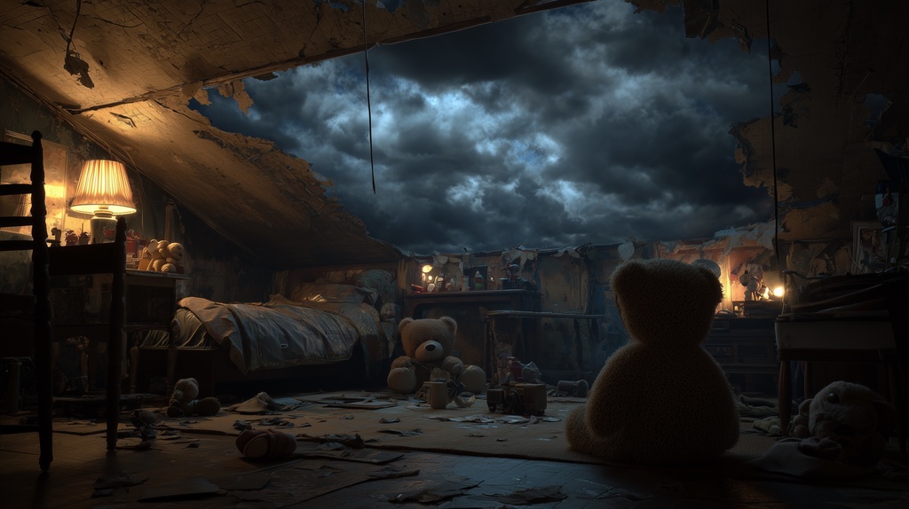 幻想的な空と雲の背景素材【高画質10枚】Vol.100〈住宅廃墟編/夜間〉