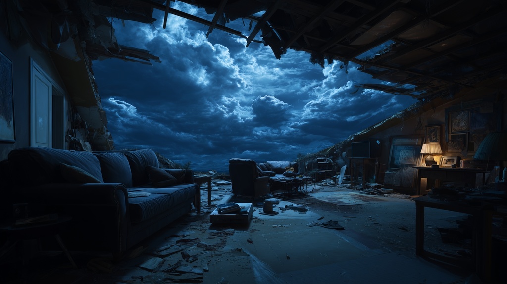 幻想的な空と雲の背景素材【高画質10枚】Vol.100〈住宅廃墟編/夜間〉