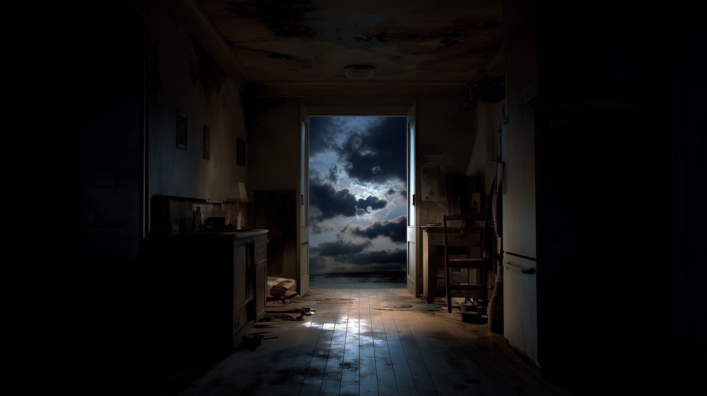 幻想的な空と雲の背景素材【高画質10枚】Vol.100〈住宅廃墟編/夜間〉