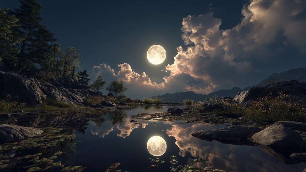 幻想的な空と雲の背景素材【高画質10枚】Vol.101〈満月編〉