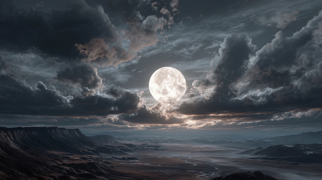 幻想的な空と雲の背景素材【高画質10枚】Vol.105〈満月編〉