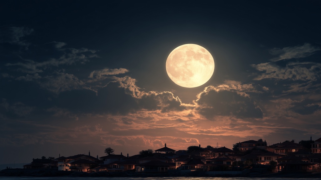 幻想的な空と雲の背景素材【高画質10枚】Vol.105〈満月編〉