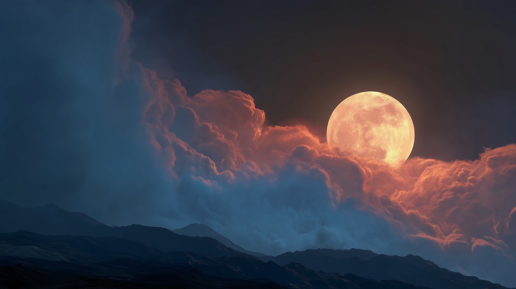 幻想的な空と雲の背景素材【高画質10枚】Vol.106〈満月編〉