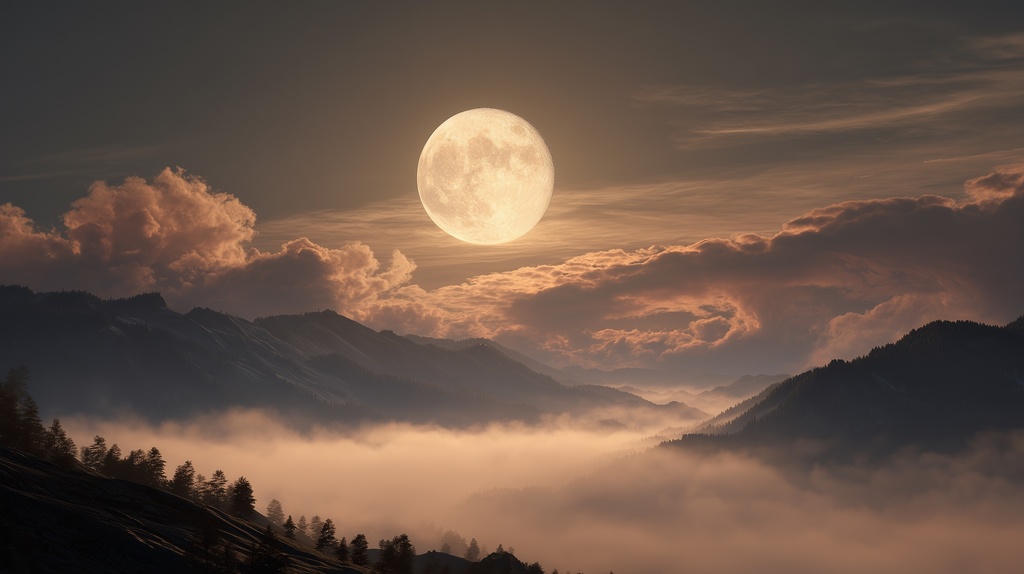 幻想的な空と雲の背景素材【高画質10枚】Vol.108〈満月編〉