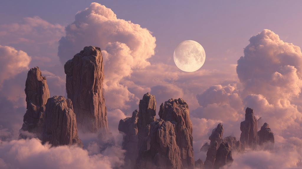 幻想的な空と雲の背景素材【高画質10枚】Vol.109〈満月編〉