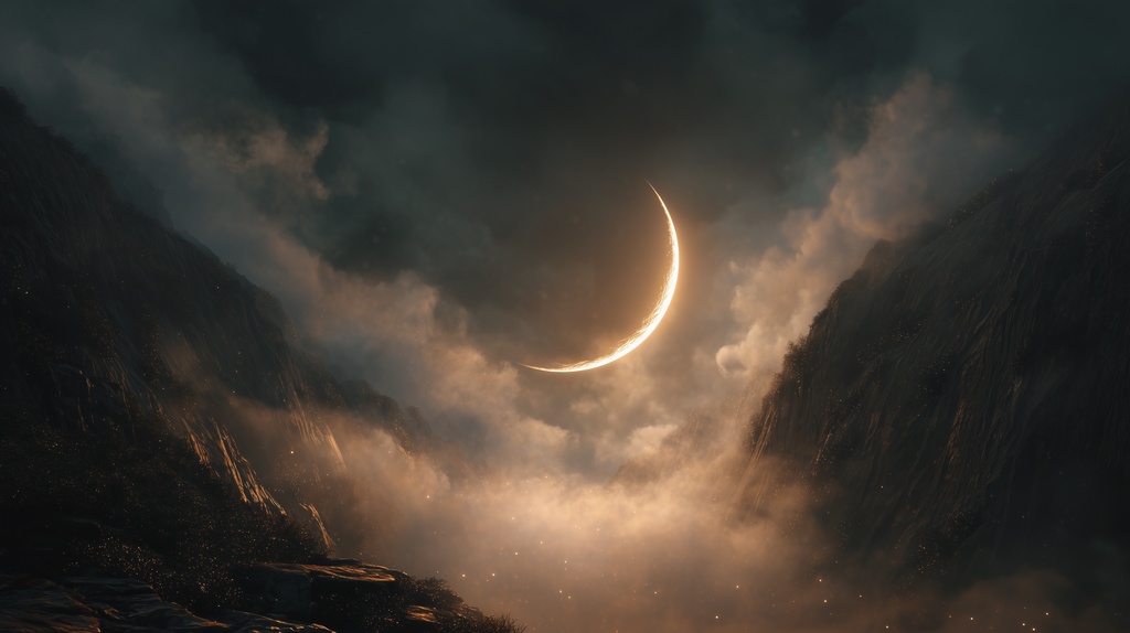 幻想的な空と雲の背景素材【高画質10枚】Vol.111〈三日月編〉