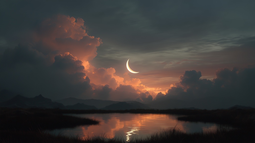 幻想的な空と雲の背景素材【高画質10枚】Vol.111〈三日月編〉