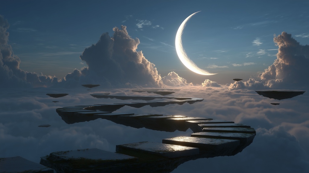 幻想的な空と雲の背景素材【高画質10枚】Vol.112〈三日月編〉