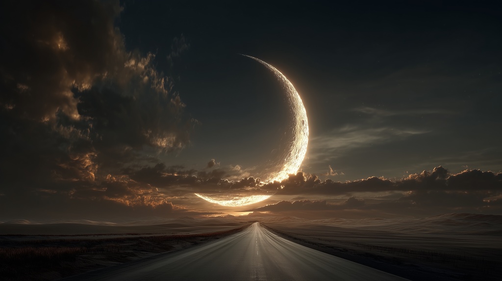 幻想的な空と雲の背景素材【高画質10枚】Vol.114〈三日月編〉