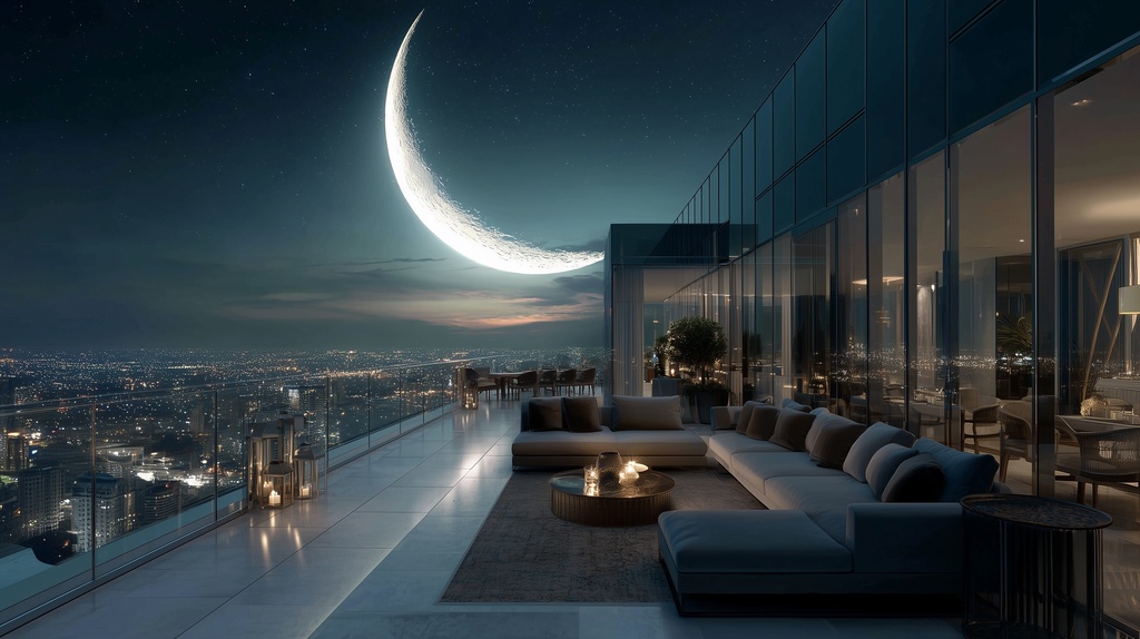 幻想的な空と雲の背景素材【高画質10枚】Vol.118〈三日月編〉