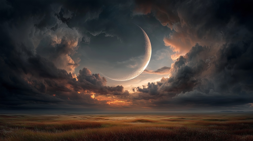 幻想的な空と雲の背景素材【高画質10枚】Vol.120〈三日月編〉