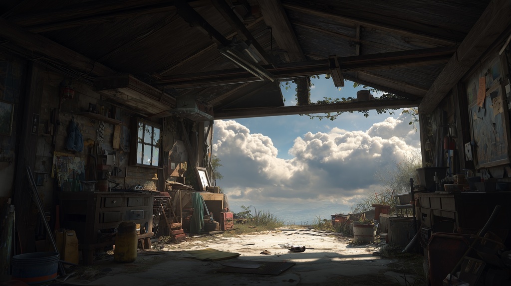 幻想的な空と雲の背景素材【高画質10枚】Vol.121〈住宅廃墟・日中編〉