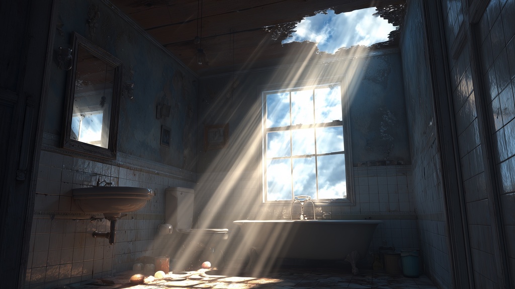 幻想的な空と雲の背景素材【高画質10枚】Vol.123〈住宅廃墟・日中編〉