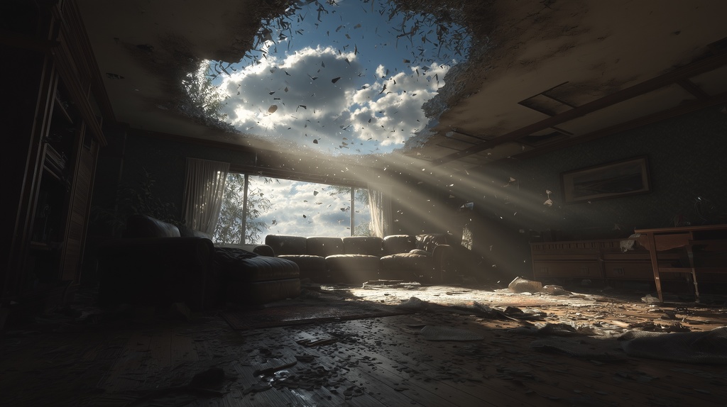 幻想的な空と雲の背景素材【高画質10枚】Vol.123〈住宅廃墟・日中編〉