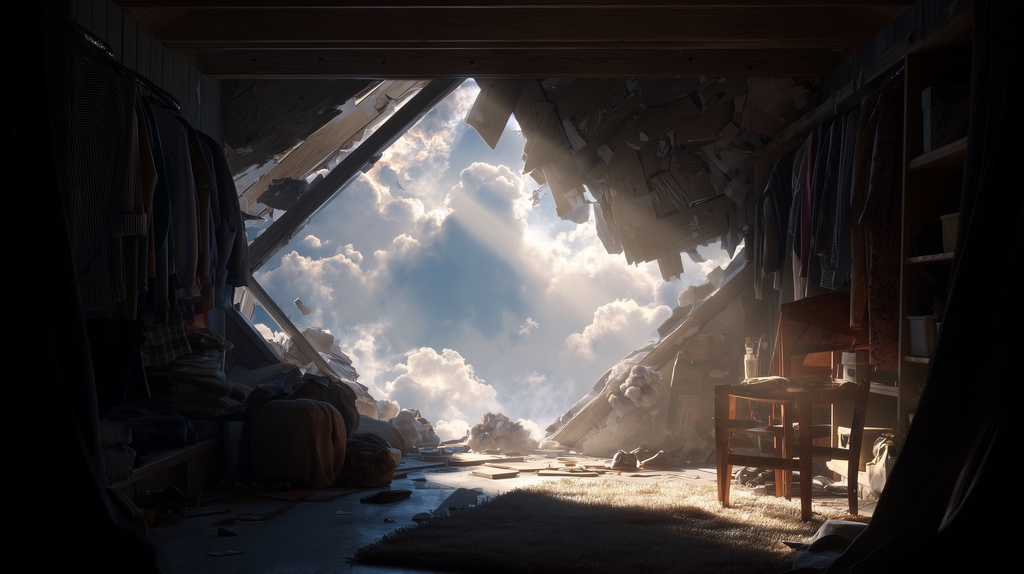 幻想的な空と雲の背景素材【高画質10枚】Vol.123〈住宅廃墟・日中編〉