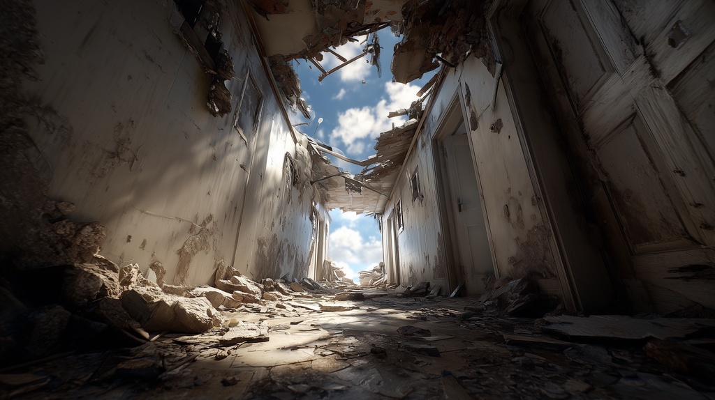 幻想的な空と雲の背景素材【高画質10枚】Vol.124〈住宅廃墟・日中編〉