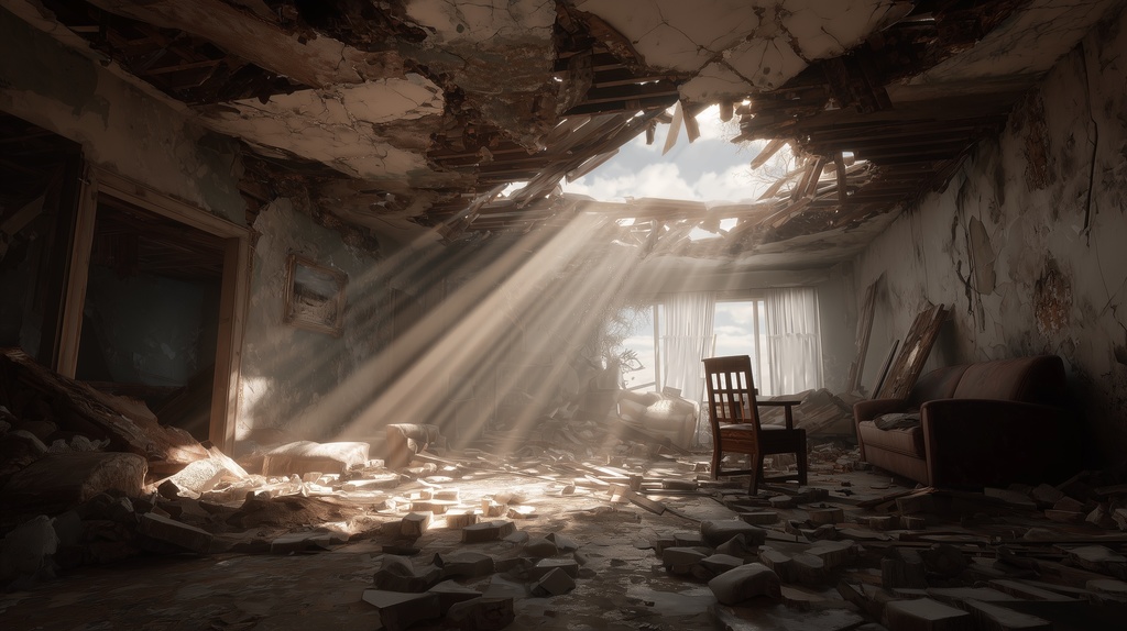 幻想的な空と雲の背景素材【高画質10枚】Vol.124〈住宅廃墟・日中編〉