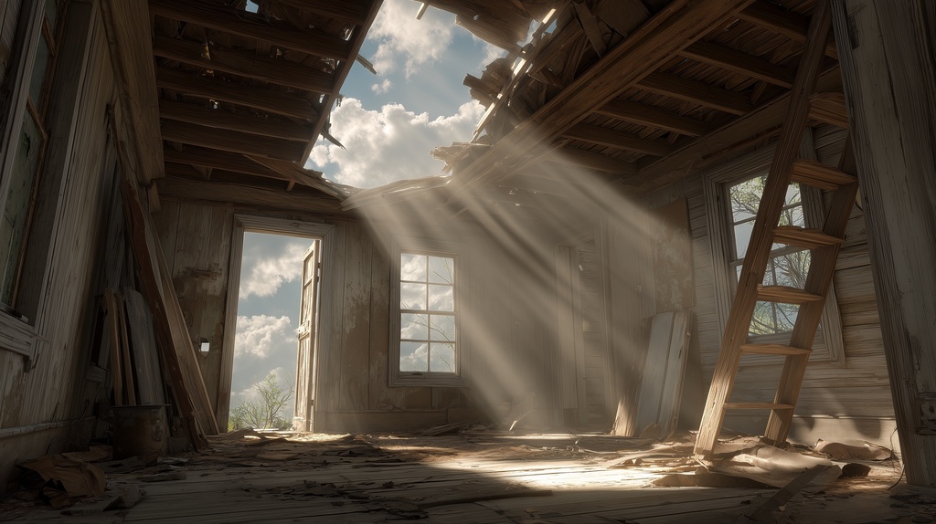 幻想的な空と雲の背景素材【高画質10枚】Vol.124〈住宅廃墟・日中編〉