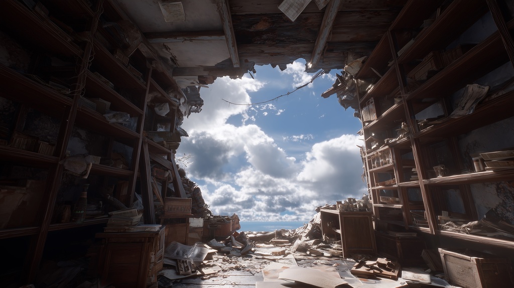 幻想的な空と雲の背景素材【高画質10枚】Vol.125〈住宅廃墟・日中編〉