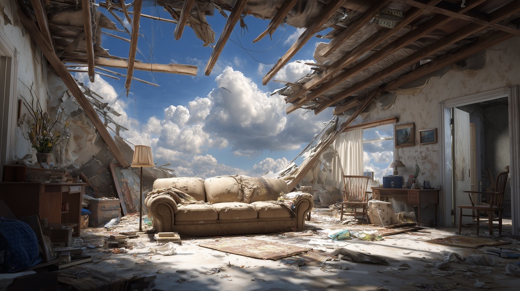 幻想的な空と雲の背景素材【高画質10枚】Vol.125〈住宅廃墟・日中編〉