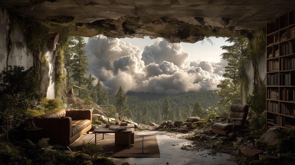 幻想的な空と雲の背景素材【高画質10枚】Vol.127〈住宅廃墟・日中編〉