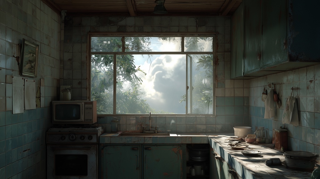 幻想的な空と雲の背景素材【高画質10枚】Vol.127〈住宅廃墟・日中編〉