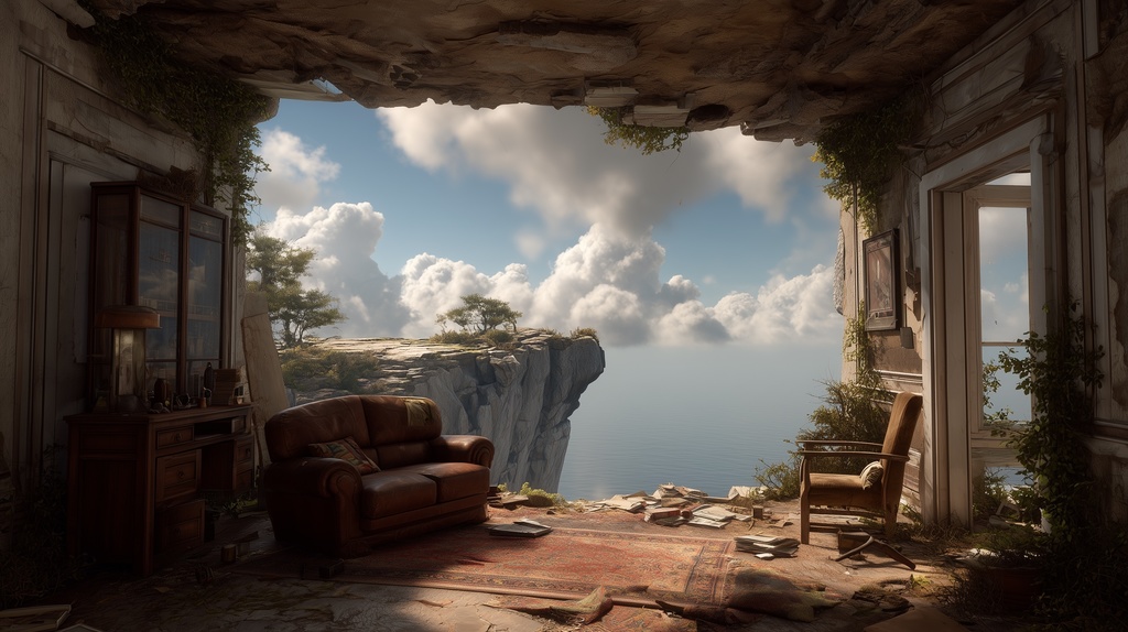 幻想的な空と雲の背景素材【高画質10枚】Vol.127〈住宅廃墟・日中編〉