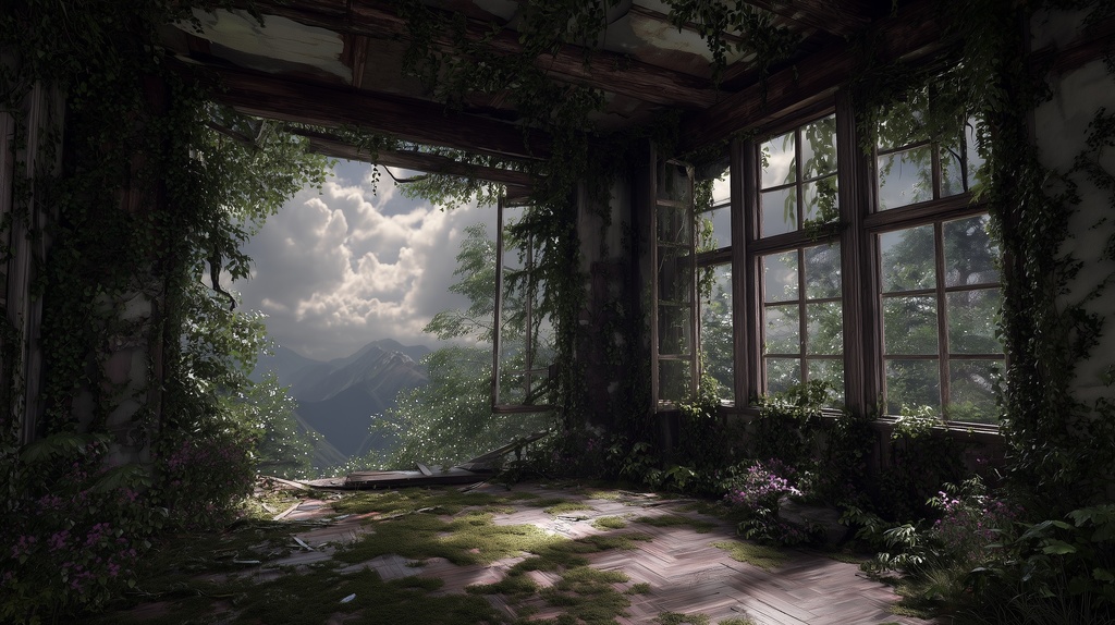 幻想的な空と雲の背景素材【高画質10枚】Vol.128〈住宅廃墟・日中編〉