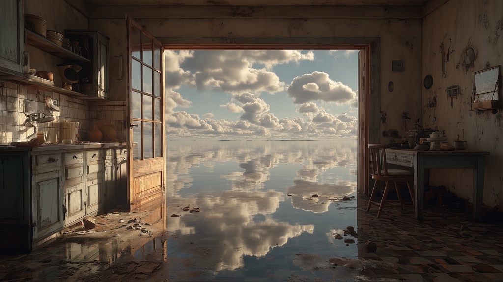 幻想的な空と雲の背景素材【高画質10枚】Vol.128〈住宅廃墟・日中編〉