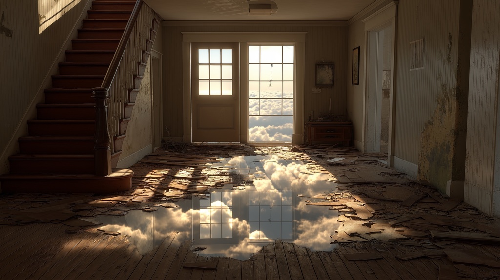 幻想的な空と雲の背景素材【高画質10枚】Vol.129〈住宅廃墟・日中編〉