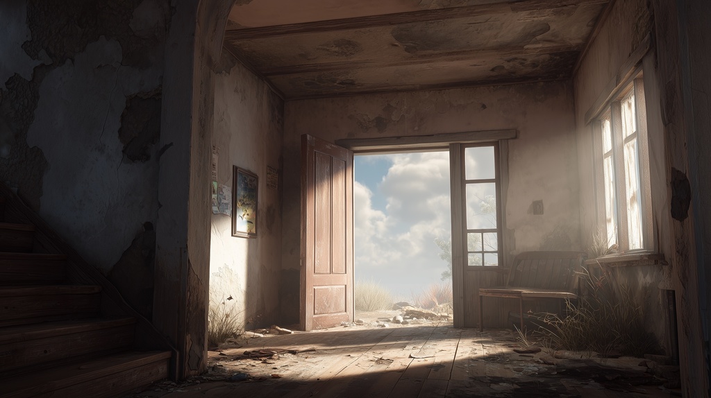 幻想的な空と雲の背景素材【高画質10枚】Vol.130〈住宅廃墟・日中編〉