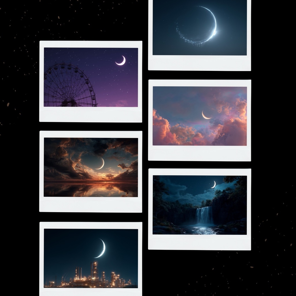 幻想的な空と雲の背景素材【高画質100枚:三日月編】